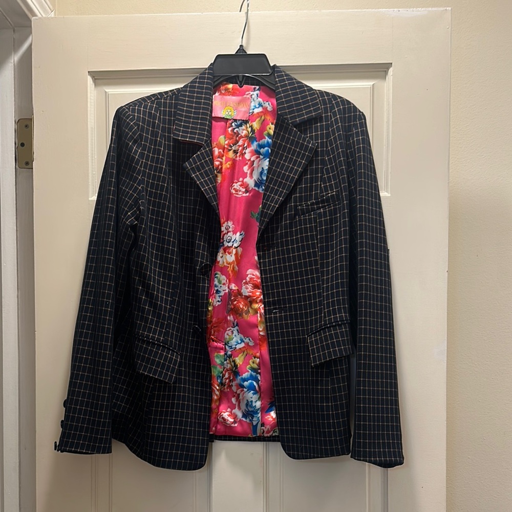 Black Checkered Blazer with Floral Lining